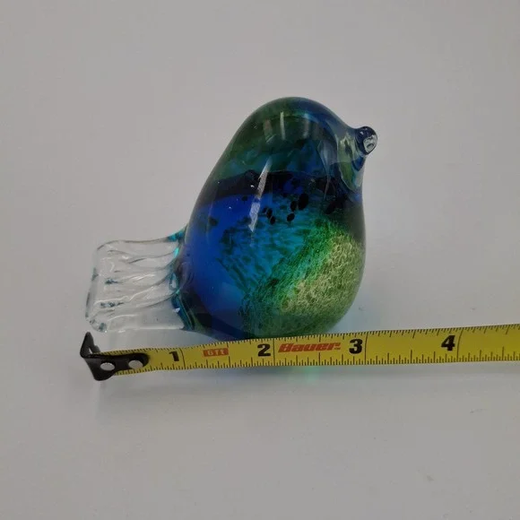 VTG Cobalt Blue Green Art Glass Bird Paperweight Figurine Hand Blown Solid 3" - Picture 12 of 12